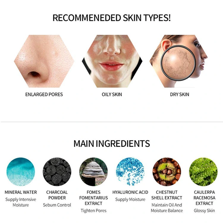 OEM Custom Charcoal Mineral Black Ampoule Tightening Korean Face Sheet Mask Skin Care