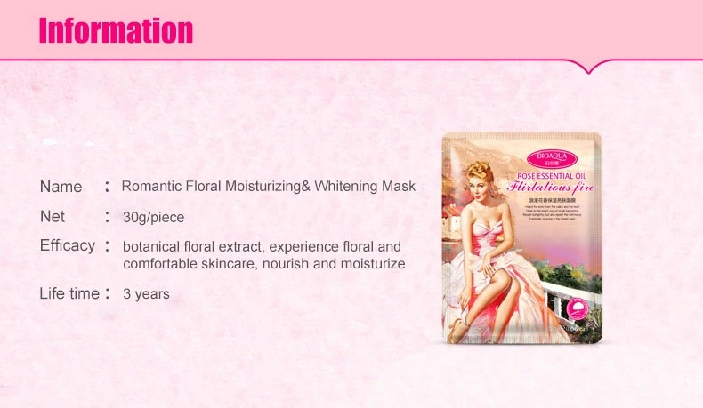 OEM Romantic Flower Moisturizing Brightening Face Mask Cosmetics Facial Mask Sheet Moist Go Pores Whitening Skin Care Brand