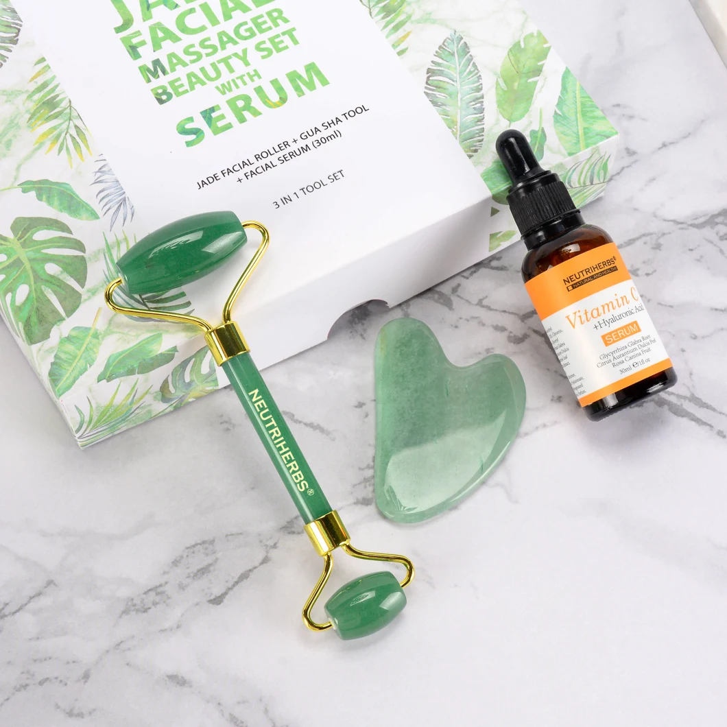 Hot Selling Private Label Vitamin C Serum Health Care Anti Aging Green Jade Roller Tool